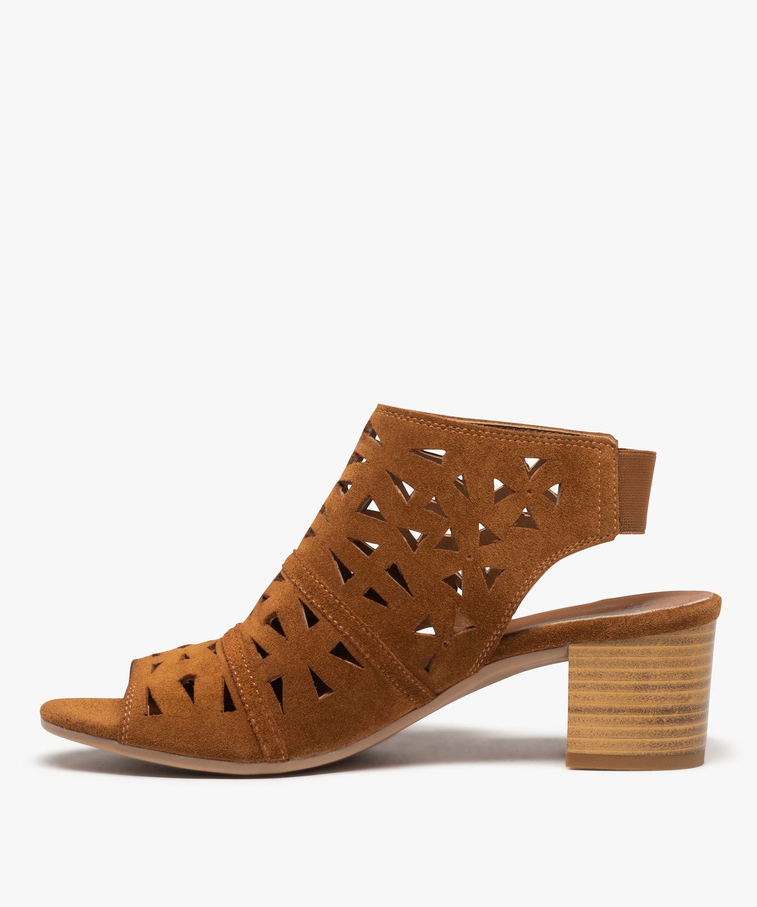 Sandales femme avec dessus en cuir ajouré camel | GEMO