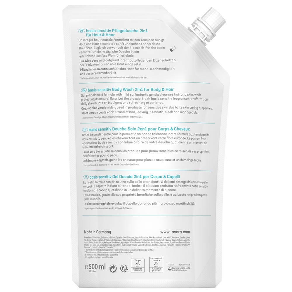 Lavera Basis Sensitiv Pflegedusche 2 in 1 Nachfüllbeutel 500 ml