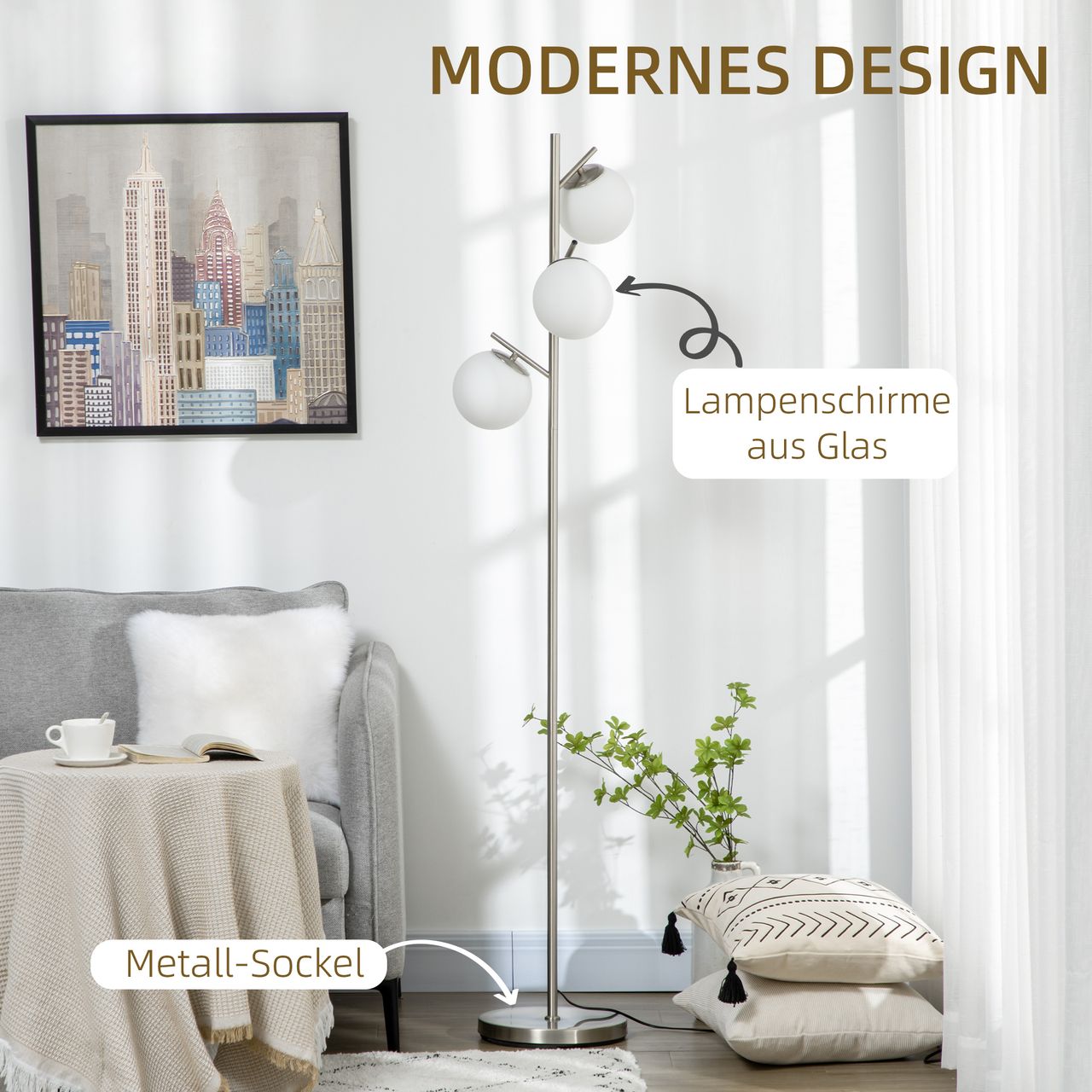 HOMCOM Stehleuchte, Stehlampe, 40 W Standlampe mit E27 Fassung exkl. Glühbirne