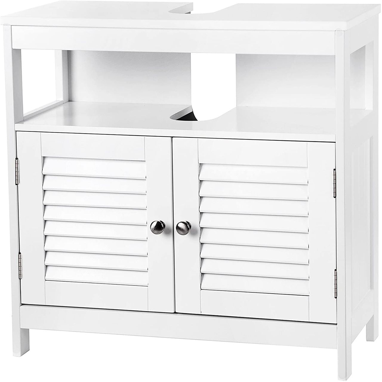 Vasagle Badschrank mit Lamellentüren 2 Fächer weiß 60 x 60 x 30 cm