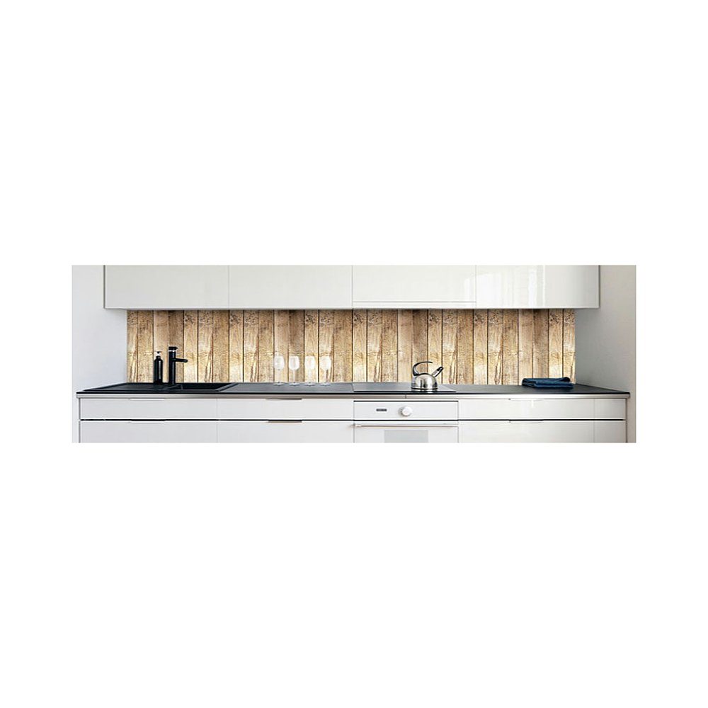DRUCK-EXPERT Küchenrückwand Küchenrückwand Bretterwand Hütte Premium Hart-PVC 0,4 mm selbstklebend
