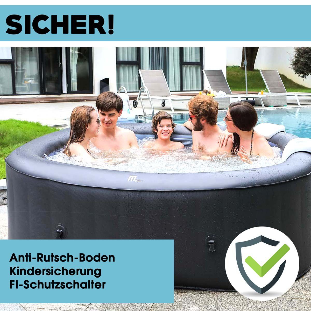 mSpa Whirlpool BRAST aufblasbar Otium für 6 Personen 185x185x68cm In- Outdoor Pool, (125 Massagedüsen Timer Heizung Aufblasfunktion per Knopfdruck), Bubble Spa Wellness Massage