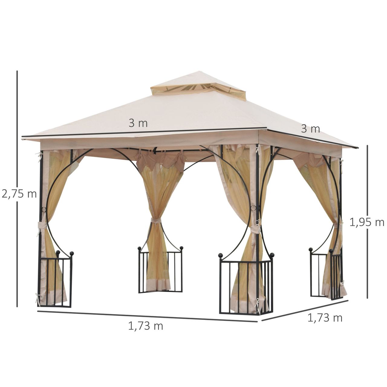 Outsunny Pavillon, Doppeldach 3x3m