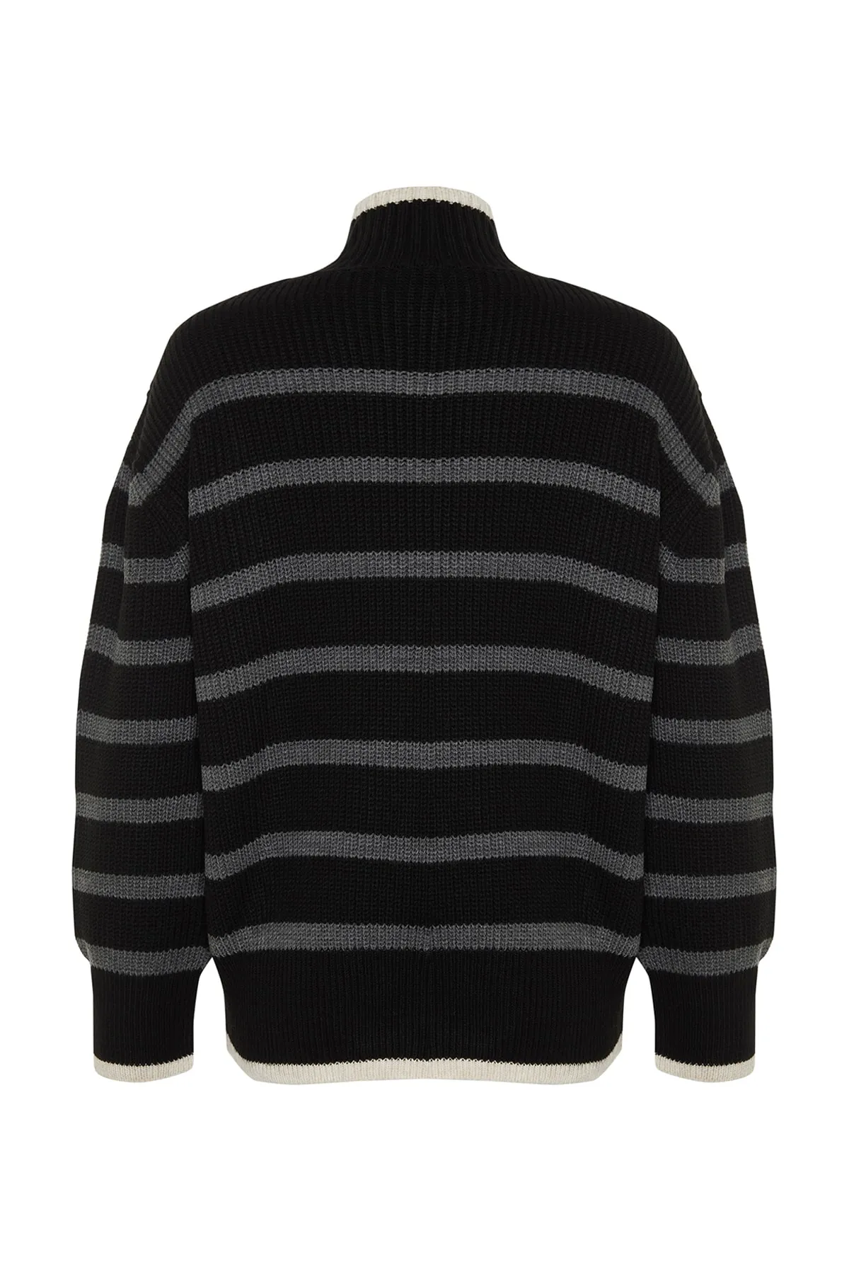 Trendyol Collection  Schwarzer, gestreifter Strickpullover mit weiter Passform TWOAW23KZ01446