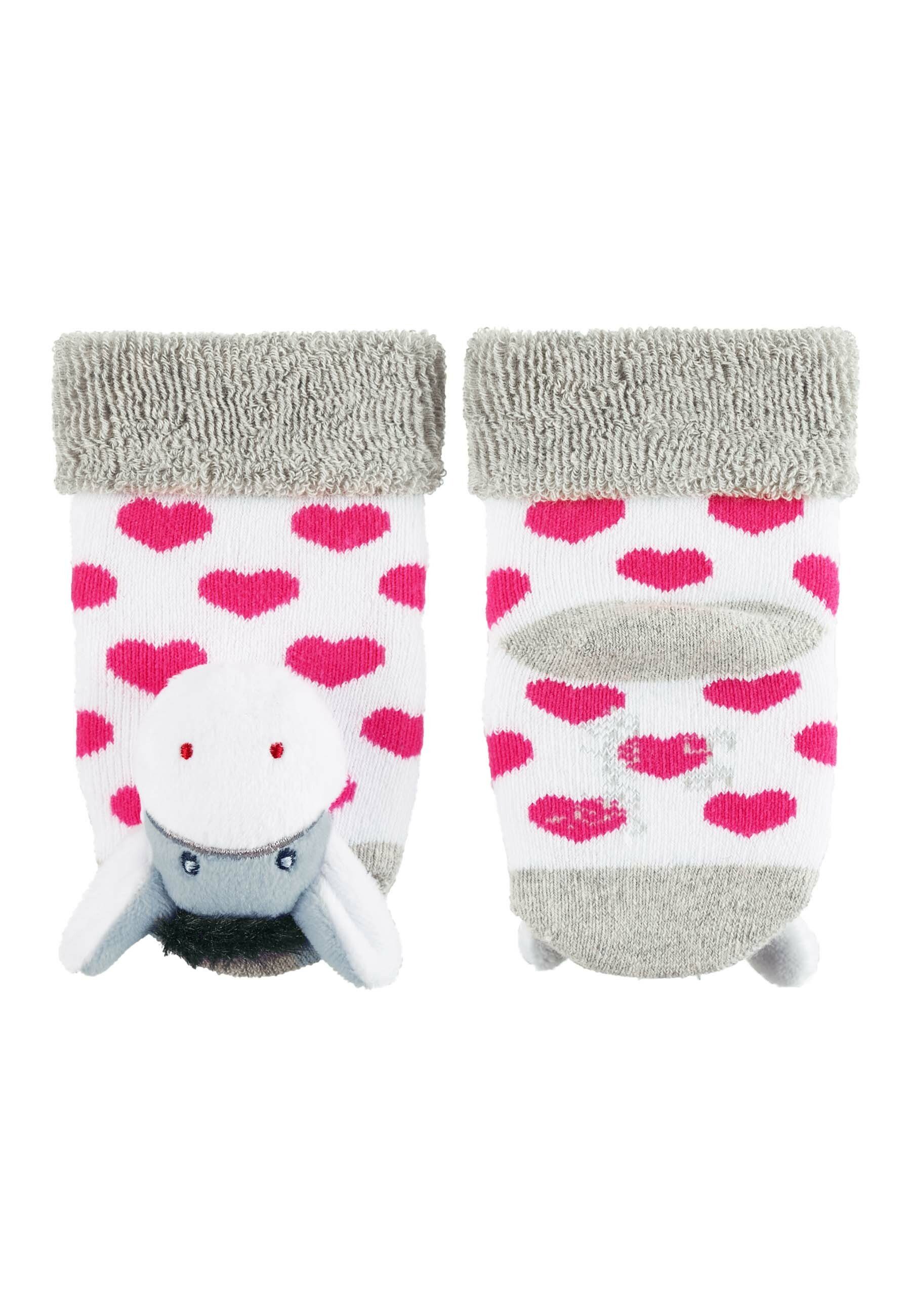 Sterntaler® Socken Baby-Rasselsöckchen Esel Baby Rasselsöckchen Esel - Baby-Rasselsöckchen Weihnachten Herzen - Rasselsocken für Kleinkinder und Babys - Kindersocken mit plastischer Esel Figur mit eingesetzter Rassel und Herz-Motiven