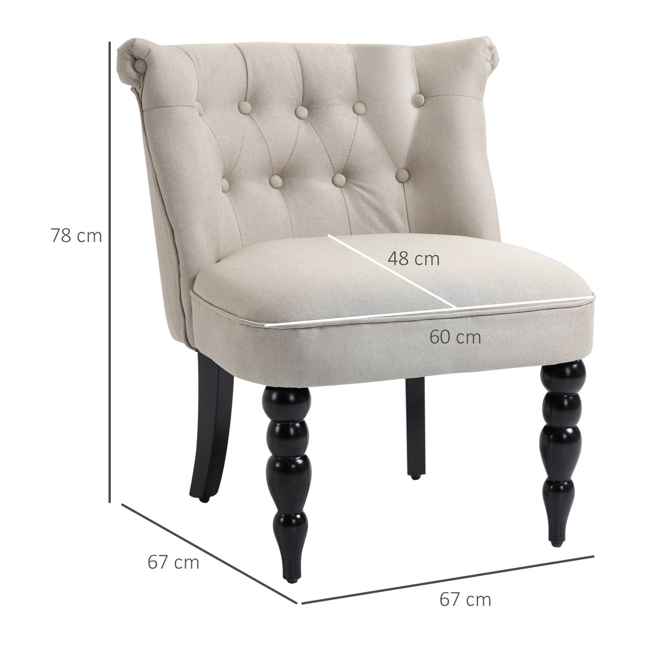 HOMCOM Relaxsessel Vintage Ruhesessel Relaxstuhl Polstersessel Esszimmerstuhl Leinenbezug Holzgestell Beige Schwarz 67 x 67 x 78 cm