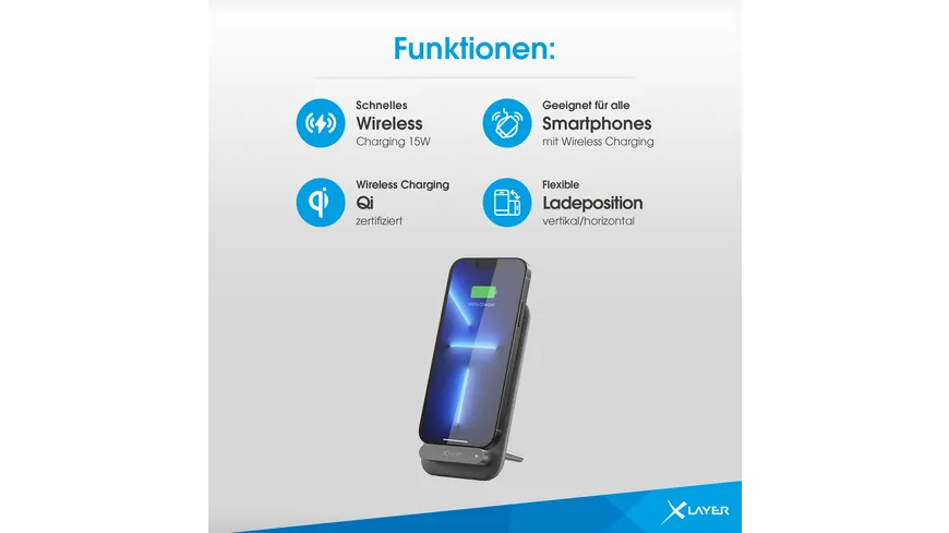 XLayer Induktive Ladestation 15W Qi-zertifiziert Dark Grey