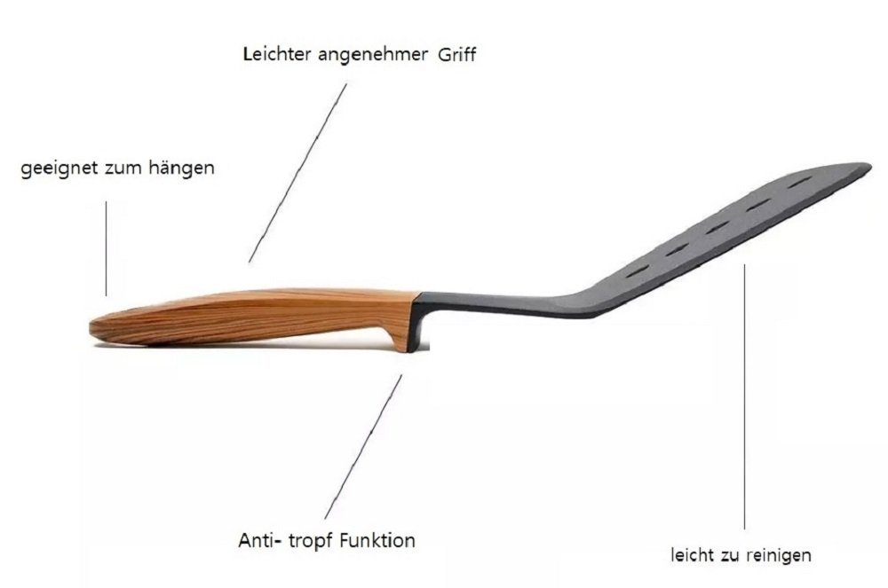 Cheffinger Kochbesteck-Set Küchenhelfer 7-teilig Spaghettiheber, Schöpfkelle, Pfannenwender, Servierlöffel Kochbesteck Drehbar Gastronomie