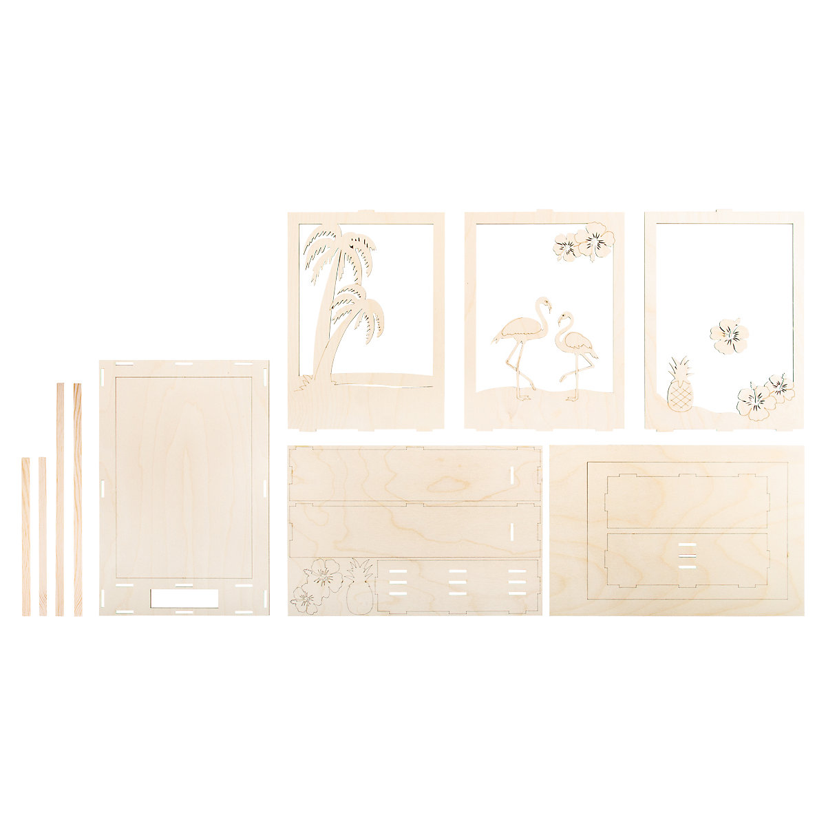 Holzbausatz 3D-Motivrahmen Flamingo, natur, 20x30x6,7cm, 10-tlg.