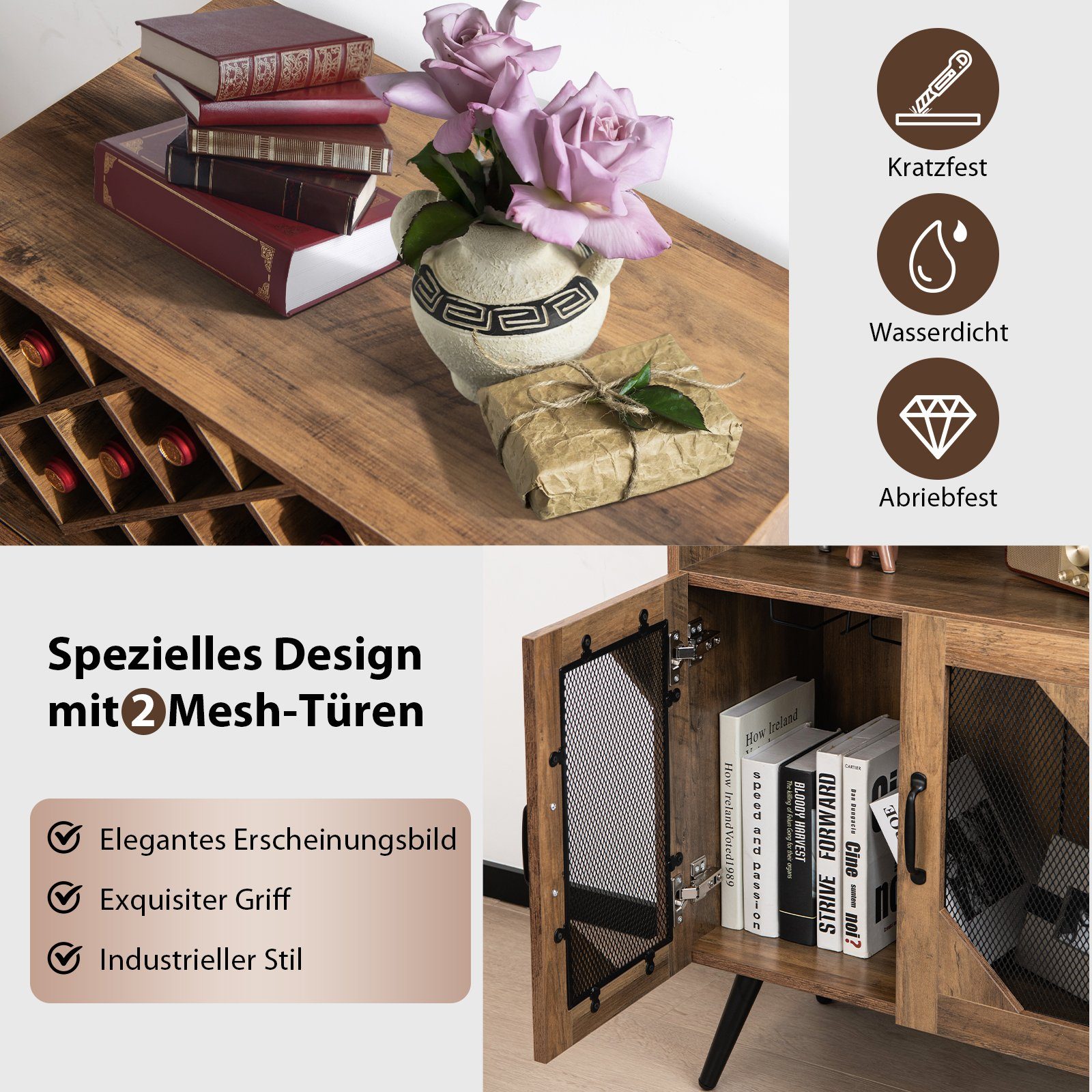 COSTWAY Weinregal, mit abnehmbarem Flaschenregal für 11 Flaschen, Glashalter