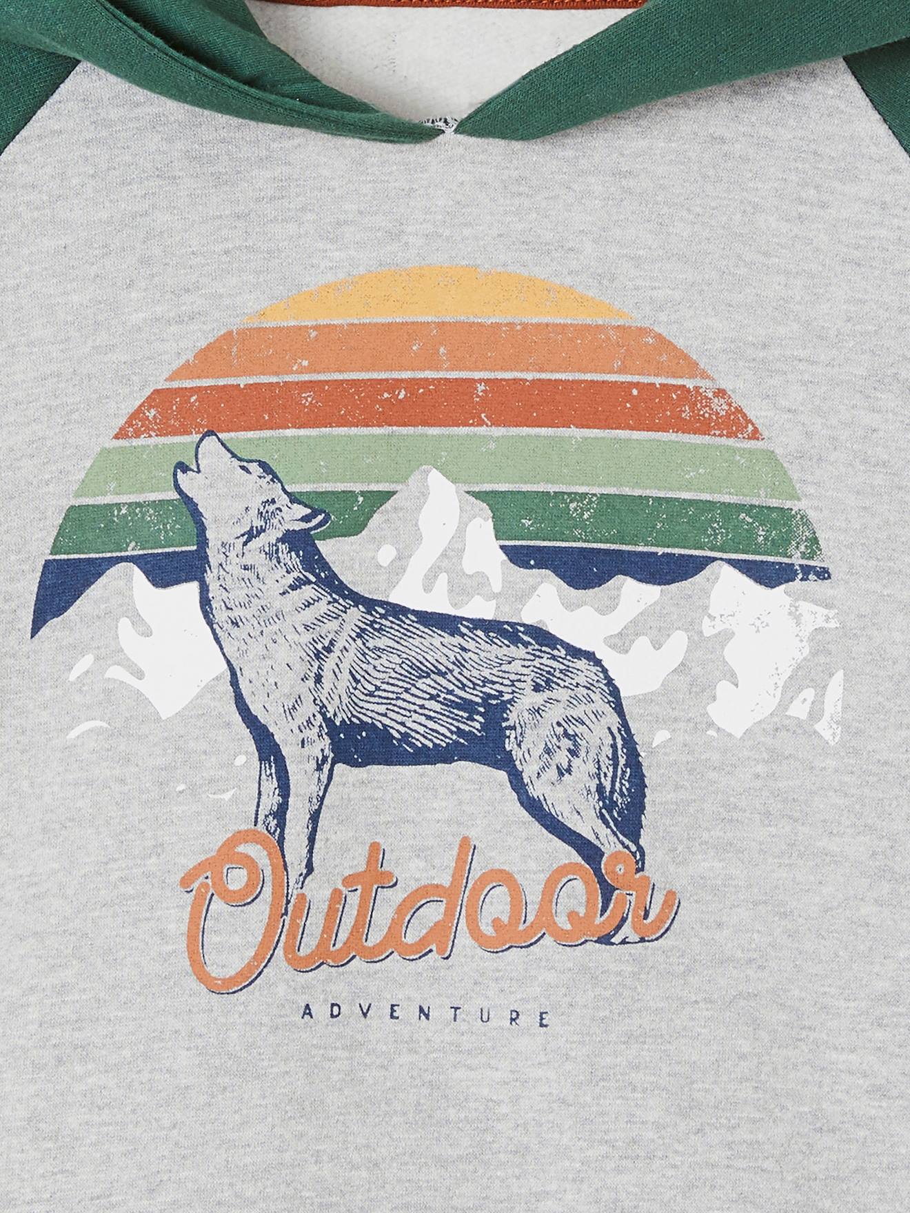 Sweat à capuche motif graphique garçon manches raglan vert fonce
