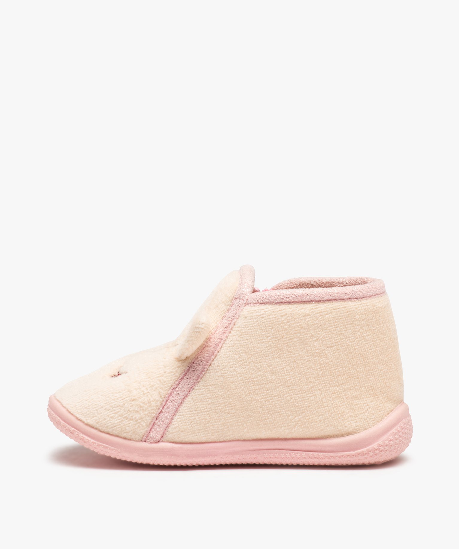 Chaussons fille bottillons zippés avec oreilles en relief beige | GEMO