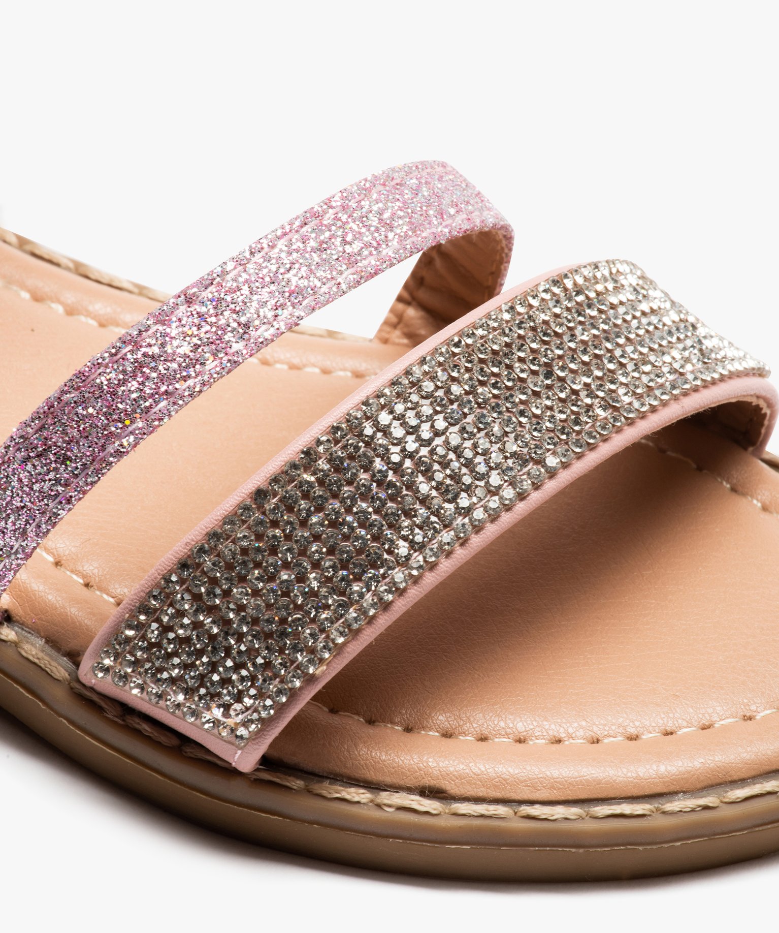 Sandales fille à strass et paillettes avec fermeture à scr... rose | GEMO