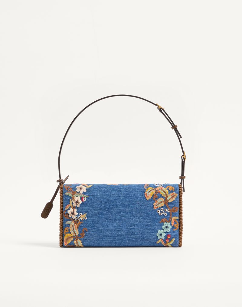 Valentino Garavani Devain lille broderet denim skuldertaske