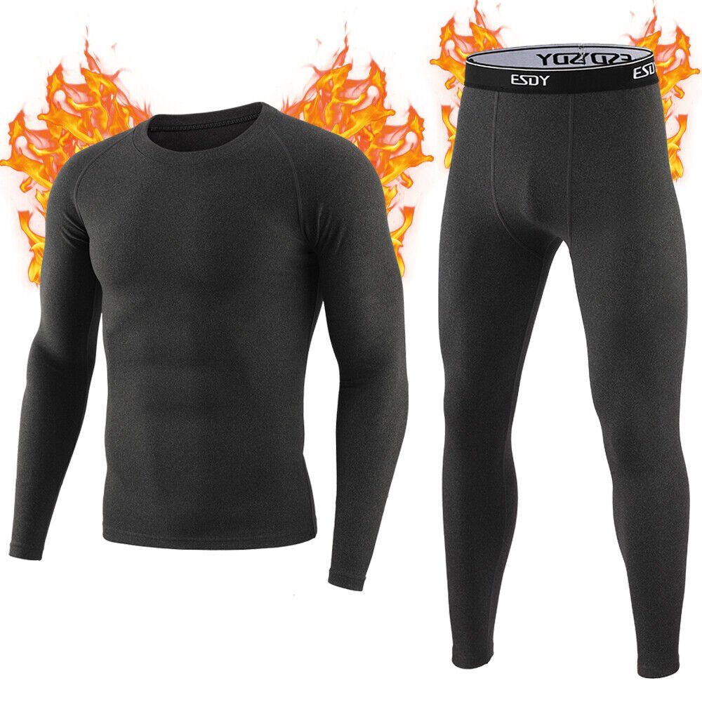 MEETYOO Thermounterhemd Herren Fleece Funktionsunterwäsche Set (Funktionsunterwäsche Skiunterwäsche Set, Lange Thermohemd Unterhose) Lange Unterhosen Kompressionsanzug