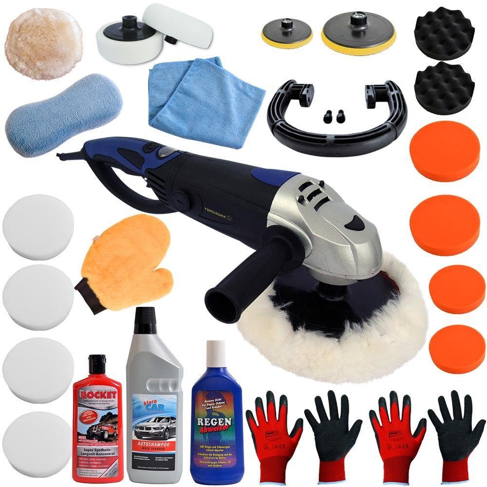 PROMAFIT Rotationspoliermaschine Poliermaschine 1600 Watt (Set 4), 3000 max. U/min, (Set, 4), ohne Akku und Ladegerät, Kabellänge 2m, Drehmoment-Kontrollsystem