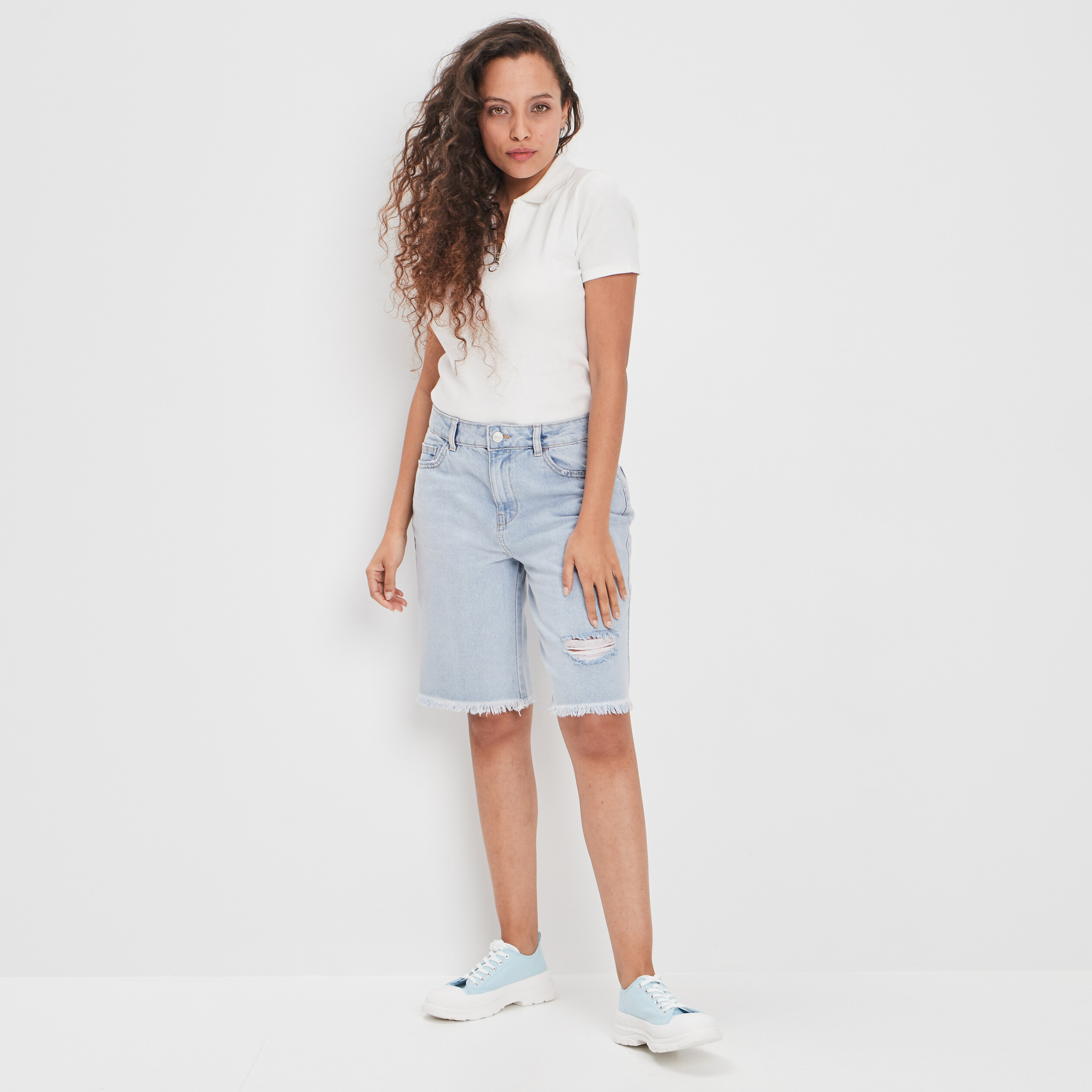 Bermuda droit en jean denim bleach femme | La Halle