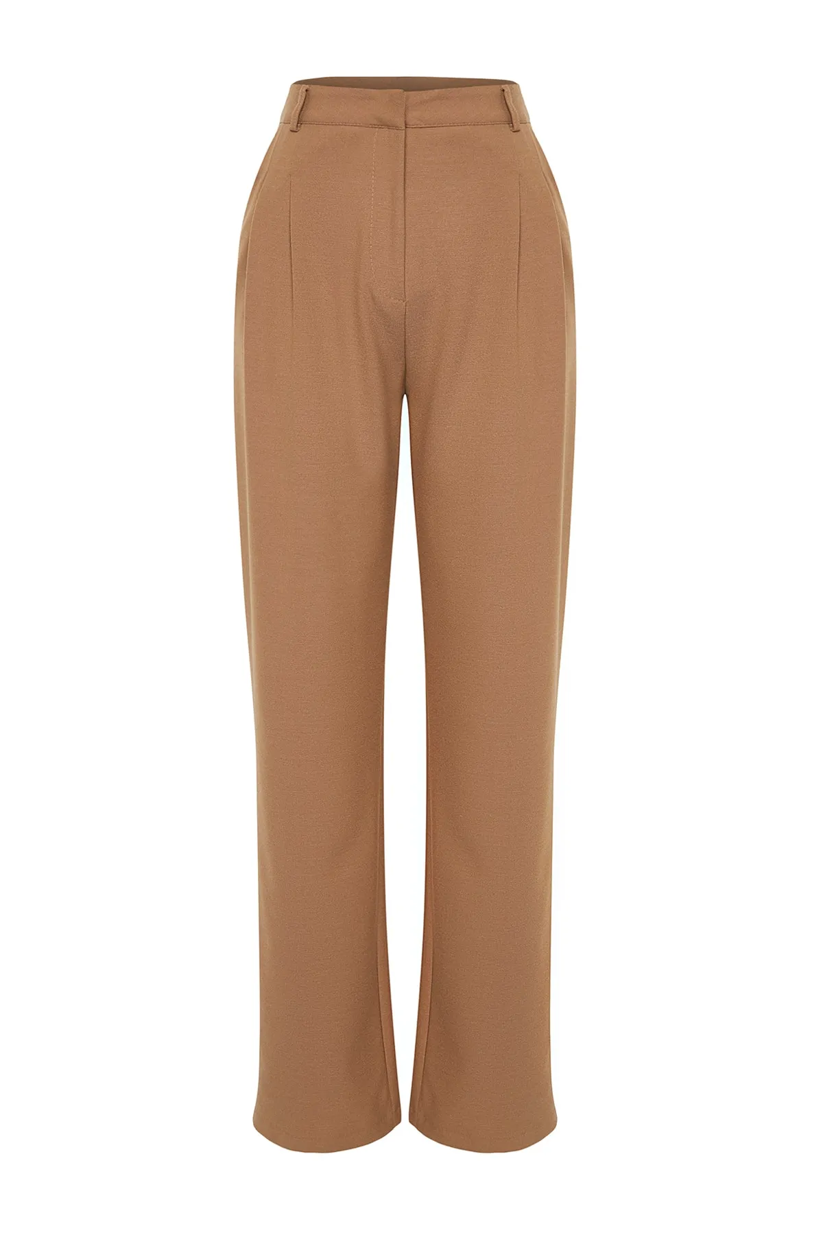 Trendyol Collection  Braune, gerade geschnittene, plissierte Webhose in limitierter Auflage TWOAW23PL00401