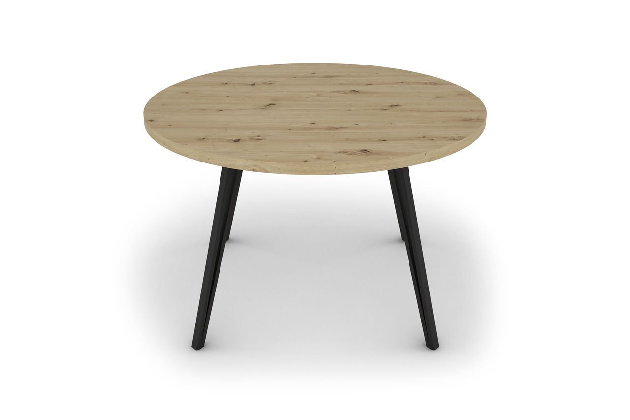byLiving MARTA Tisch, rund, Breite 120 cm, Metall schwarz pulverbeschichtet, Eiche-Optik