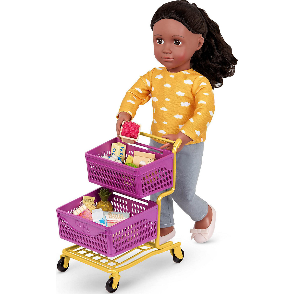 Einkaufswagen mit Lebensmitteln - Lila & Gelb