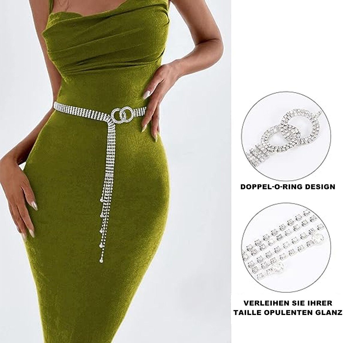 Houhence Kettengürtel Frauen Strass Gürtel für Kleid Diamantkette Gürtel Kristall glänzend