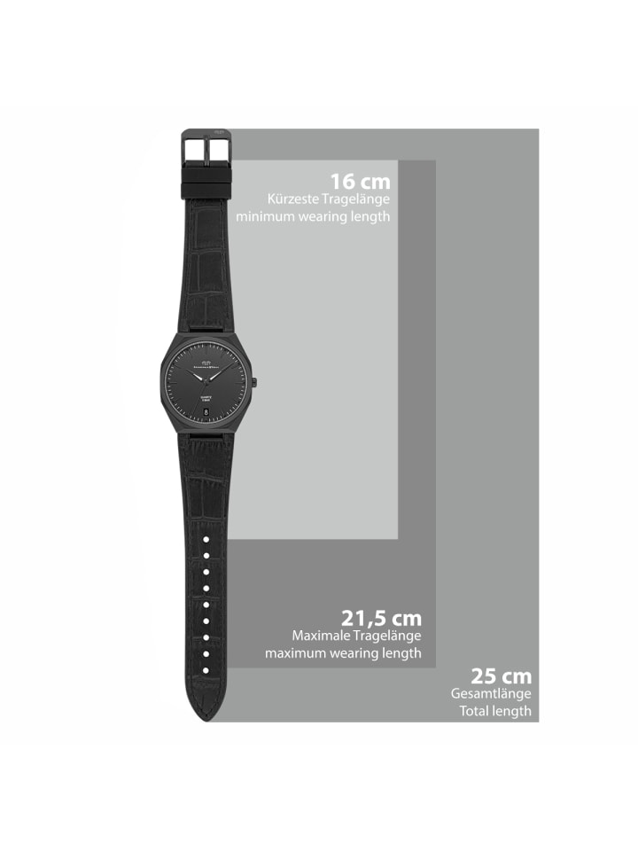 Rhodenwald & Söhne Herren Quarzuhr schwarz Echtleder/Silikon schwarz in schwarz günstig kaufen 21,5 cm