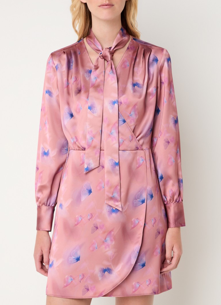 Robe tunique courte en satin Kelanie de HUGO BOSS, imprimée et à col châle