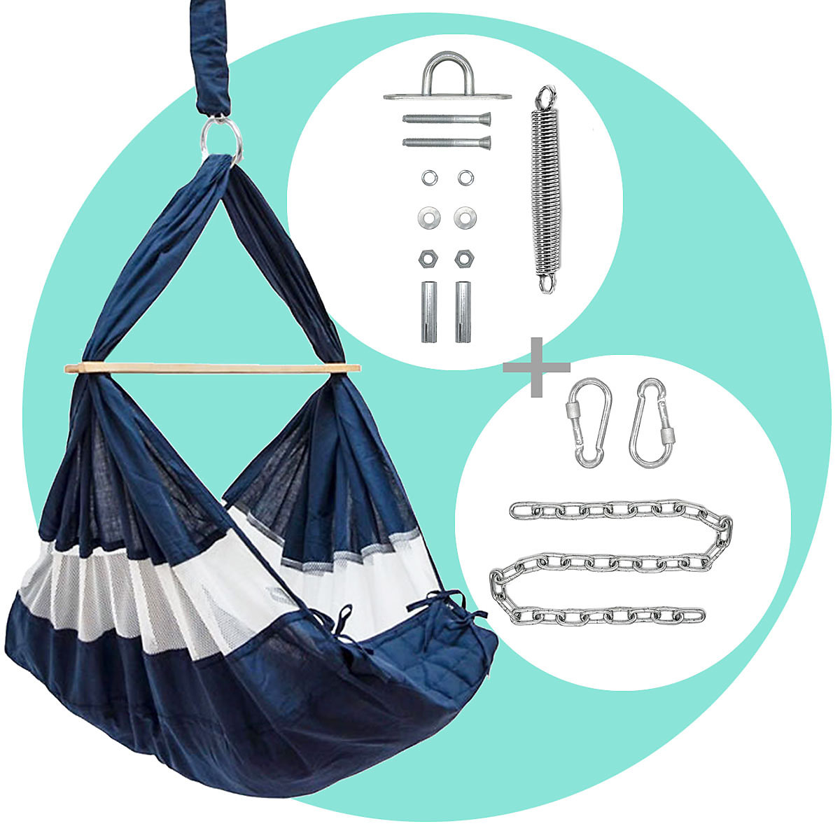 Baby Hängematte blau mit 100cm Kette + Deckenhaken