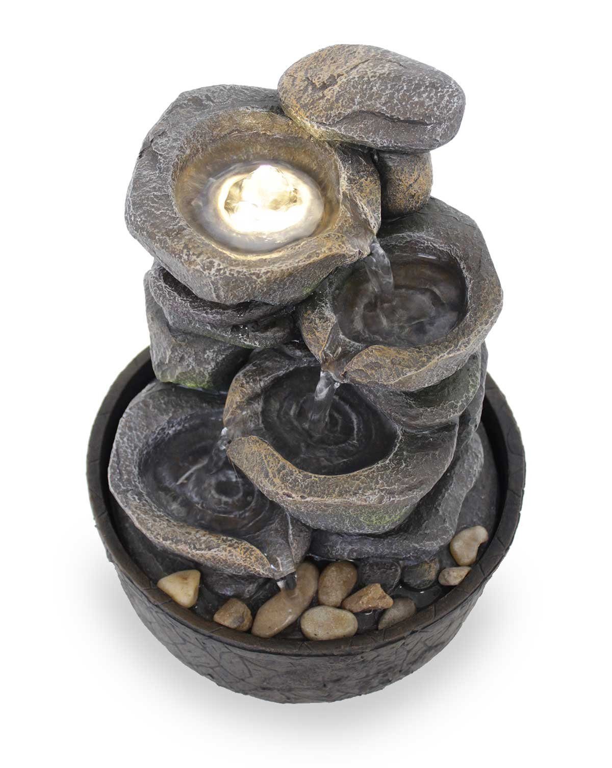 Kiom Zimmerbrunnen Tischbrunnen FoCascate graubraun Led 26 cm 10974, 21 cm Breite