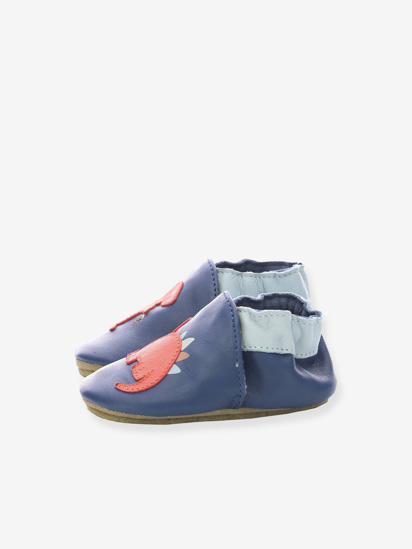 Robeez Baby Krabbelschuhe, Hausschuhe DINO TIME ROBEEZ, pflanzlich gegerbtes Leder - marine
