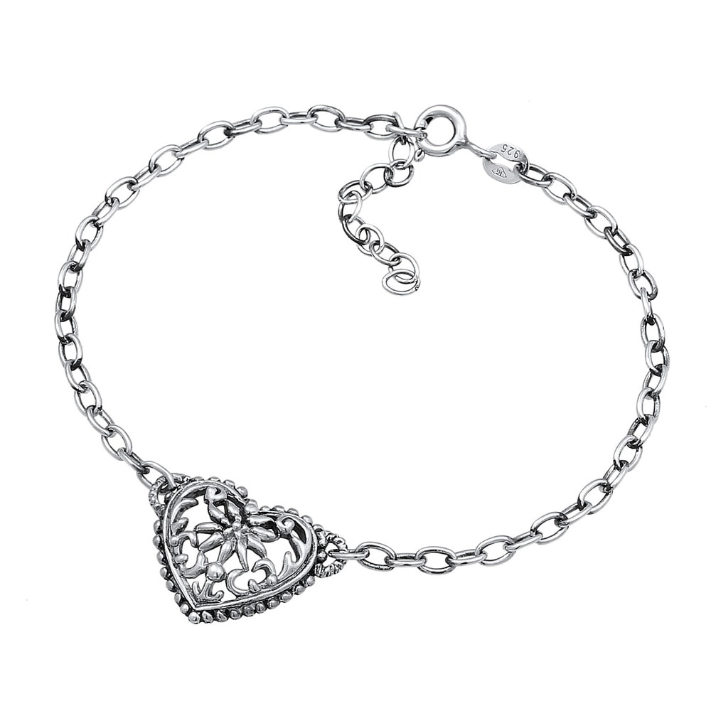 Elli Elli Bracelet Femmes Pendentif coeur Edelweiss Dirndl en Argent Sterling 925 Bracelet