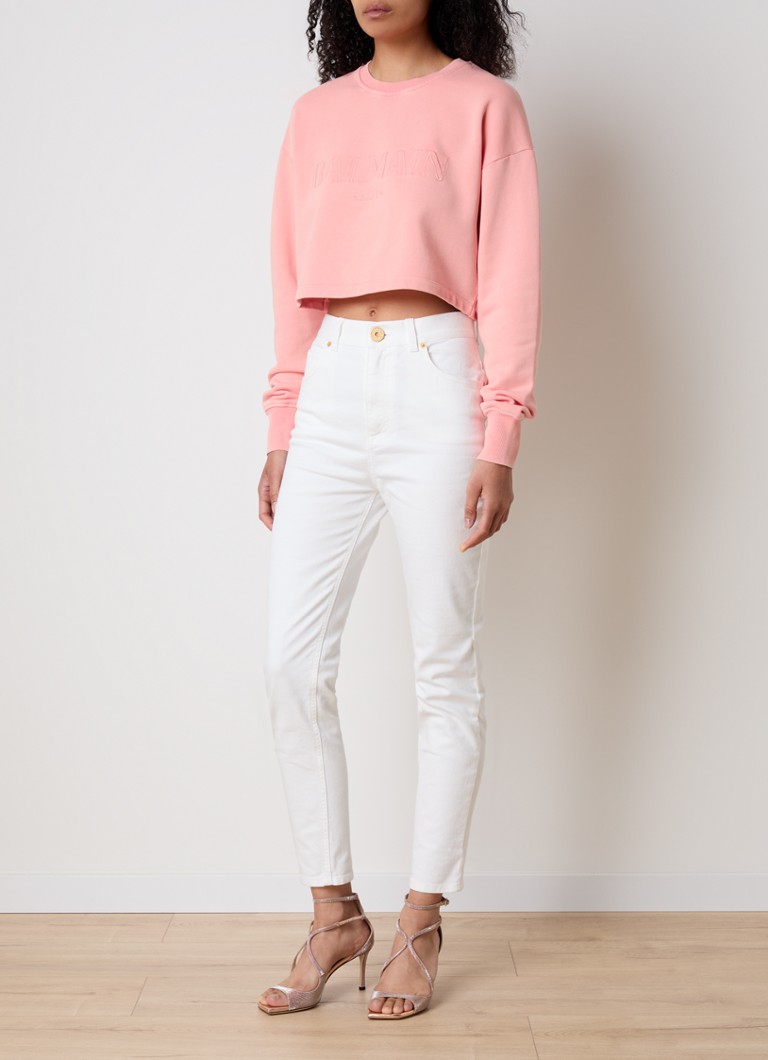 Krótki sweter Balmain z haftowanym logo