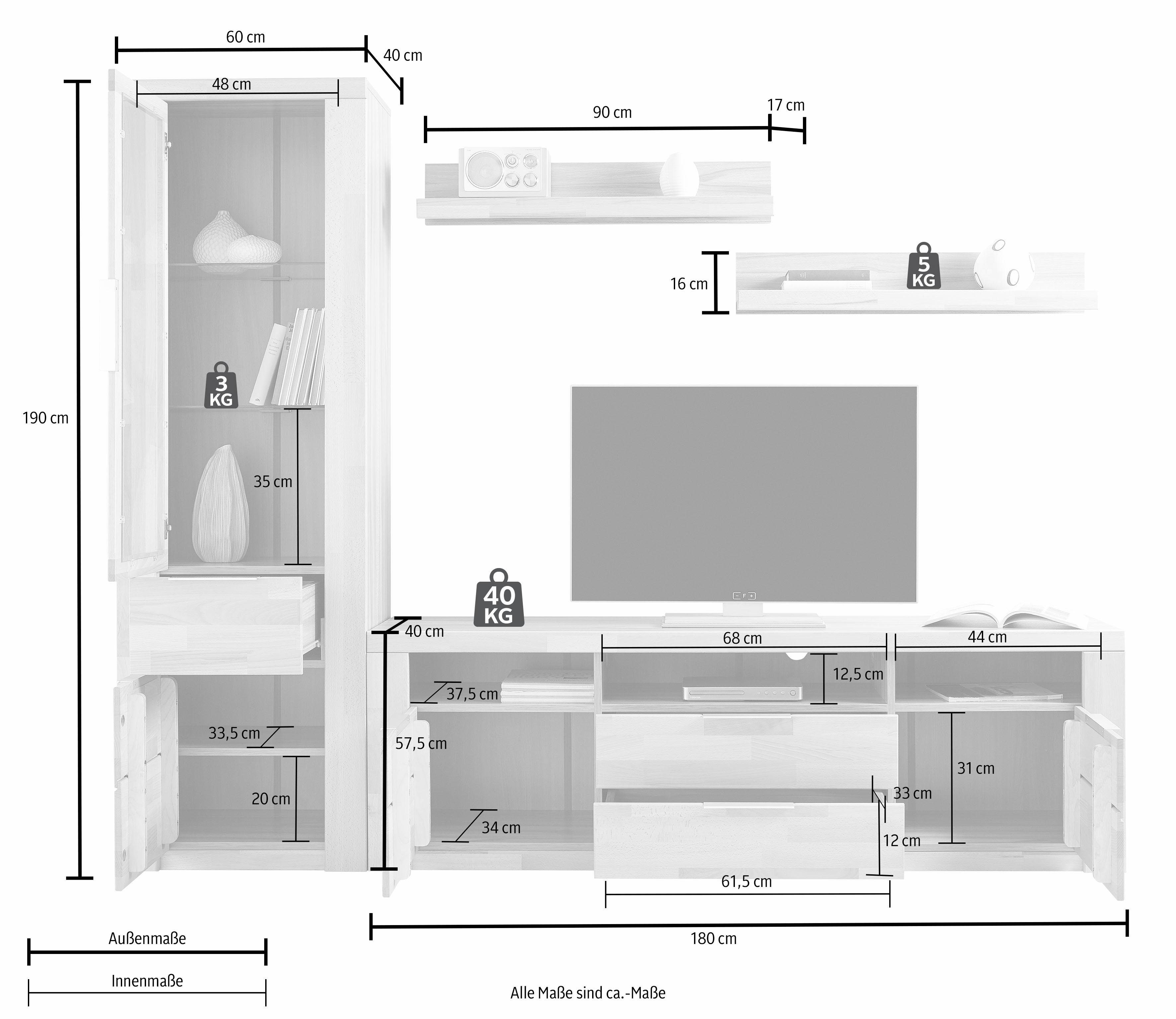 Woltra Wohnwand ZARA, (Set, 4-St), teilmassives Holz
