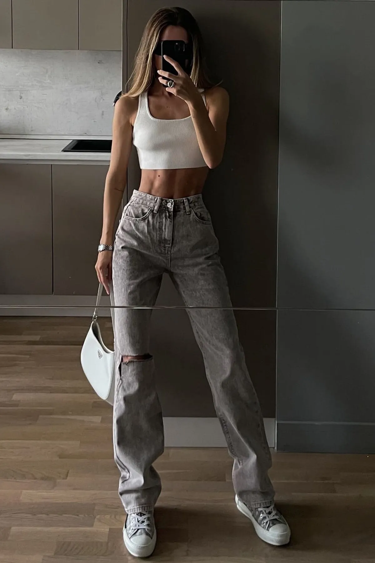 Madmext  Geräucherte, zerrissene, detaillierte Straight-Fit-Jeans Mg1317