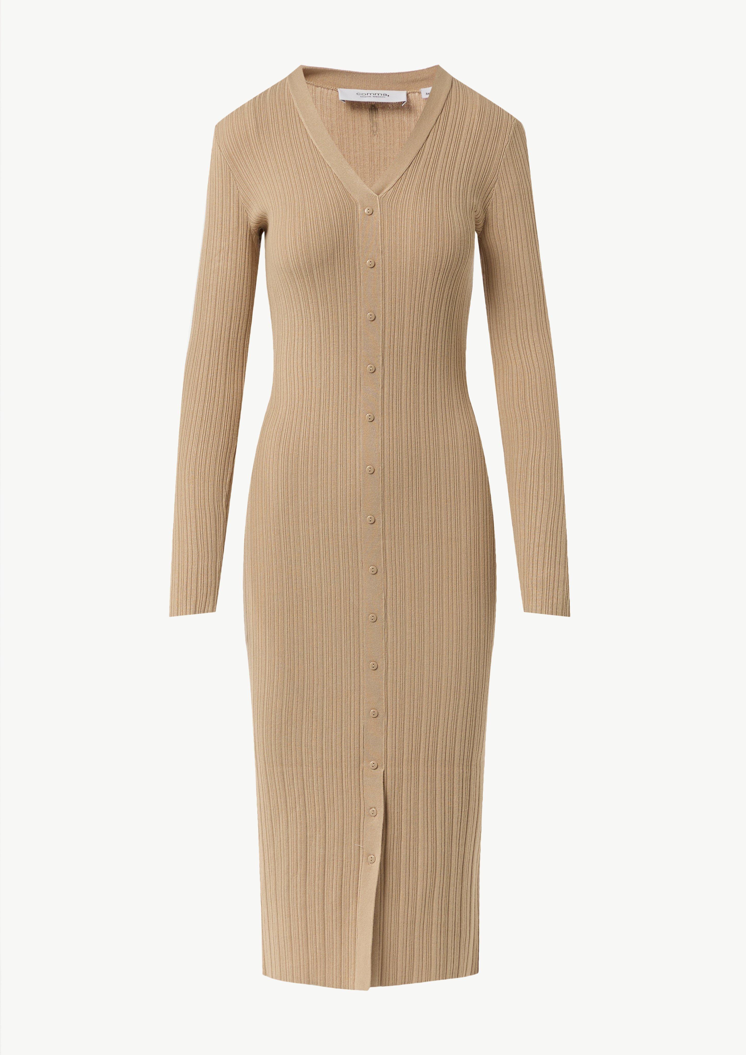 Geripptes Midikleid mit dekorativer Knopfleiste - sandstein