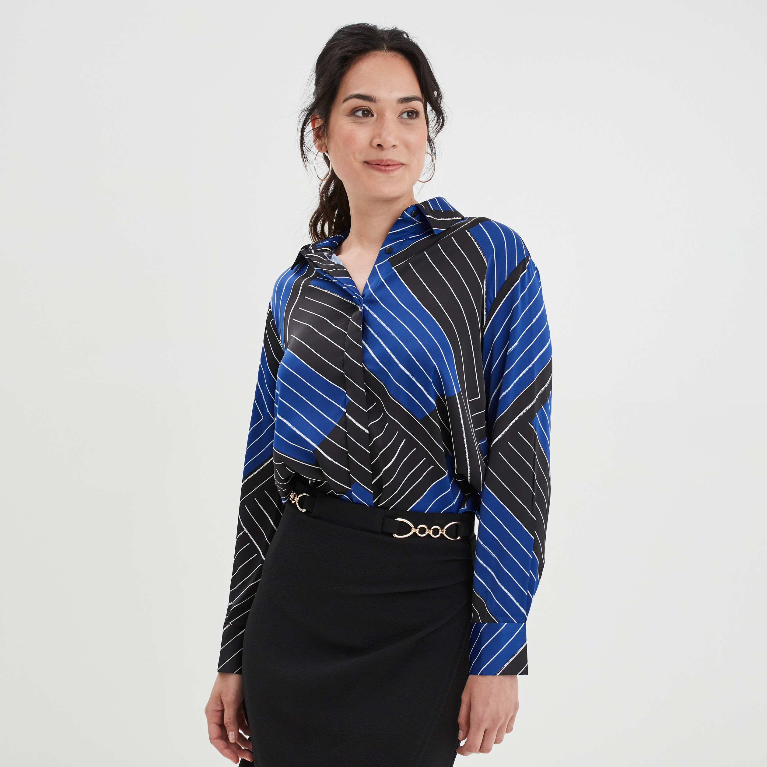 Chemise satin manches longues Mosquitos noir femme | La Halle