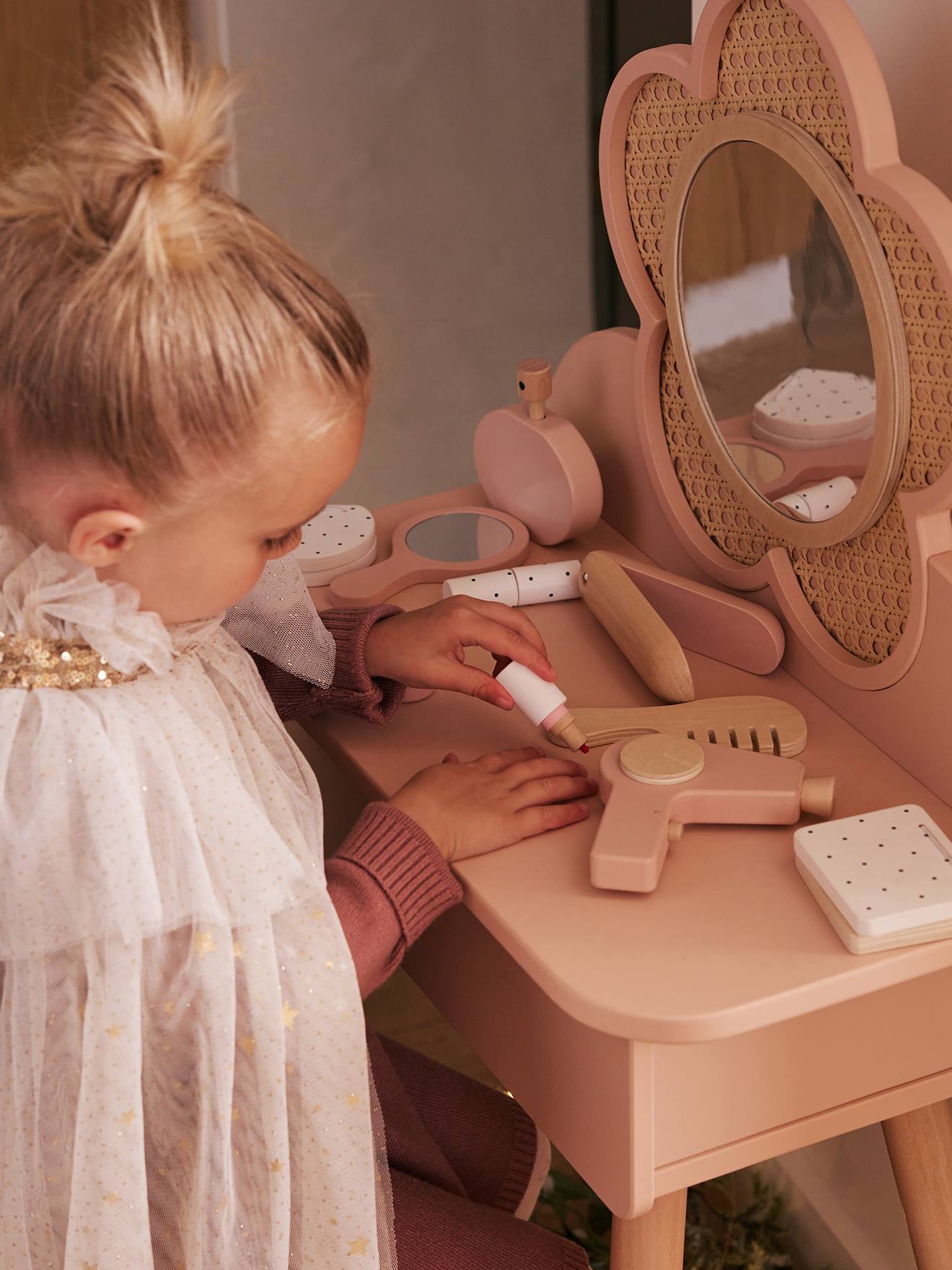 Vertbaudet Kinder Schminktisch mit Zubehör, Holz FSC - rosa