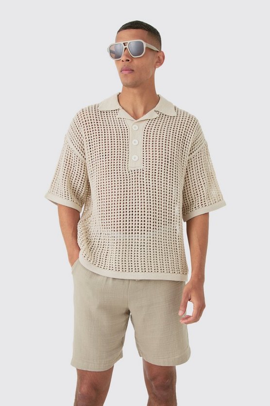 Oversize Strick-Poloshirt