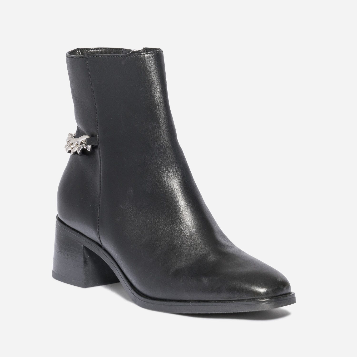 Boots noir en cuir avec chaîne