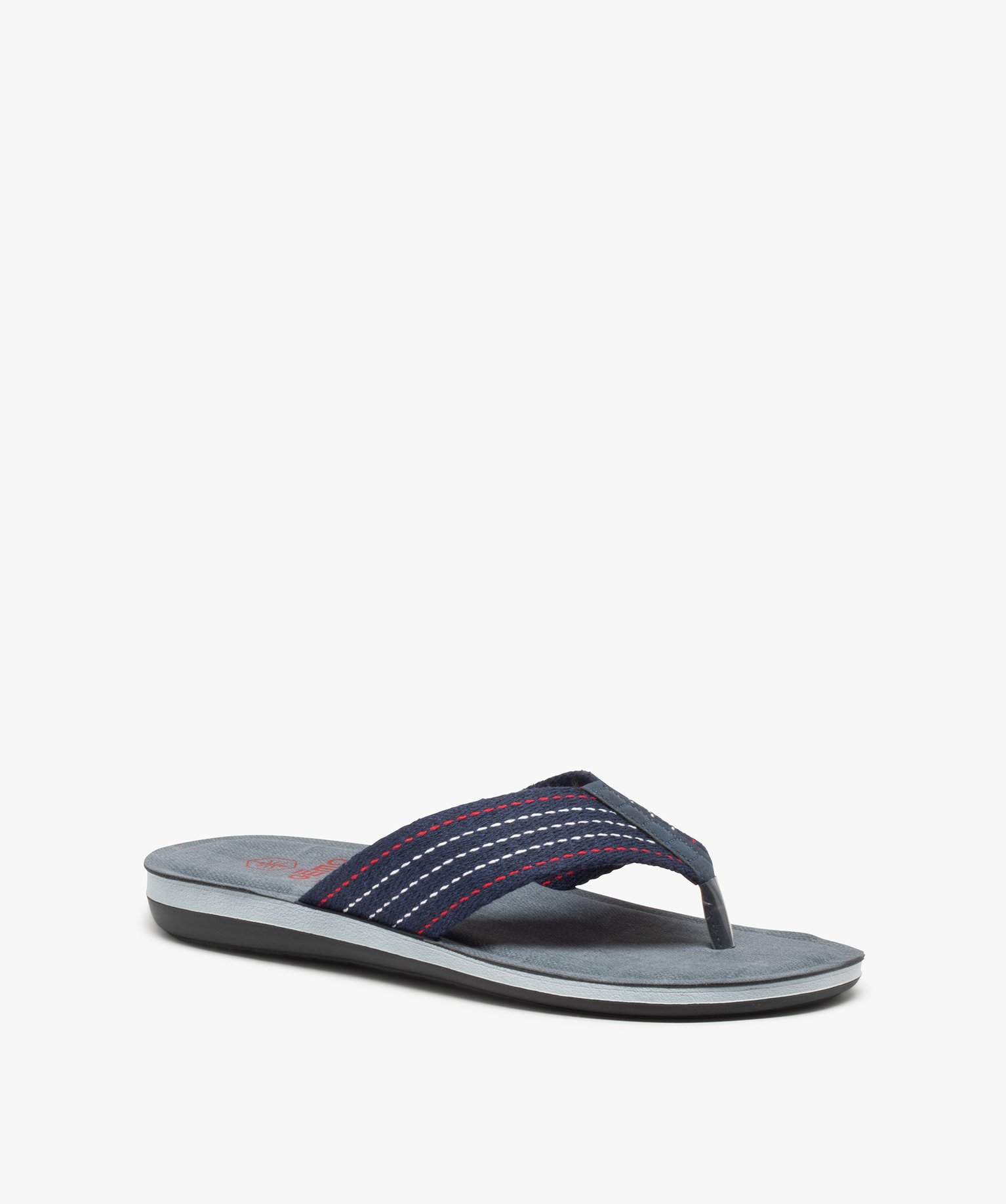 Tongs homme à larges brides en toile rayée bleu | GEMO