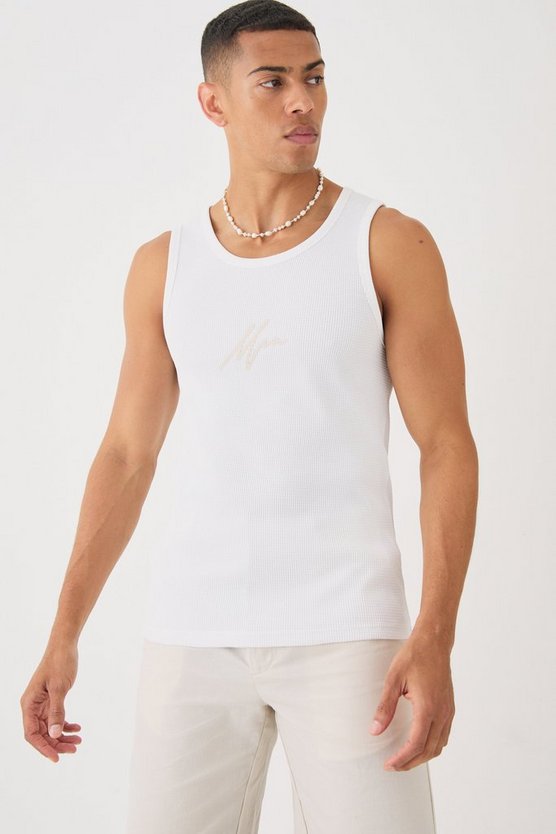 Besticktes Man Tanktop in Waffeloptik