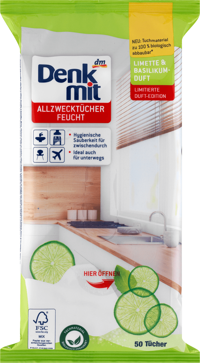 Feuchte Allzwecktücher Limette & Basilikum, 50 St
