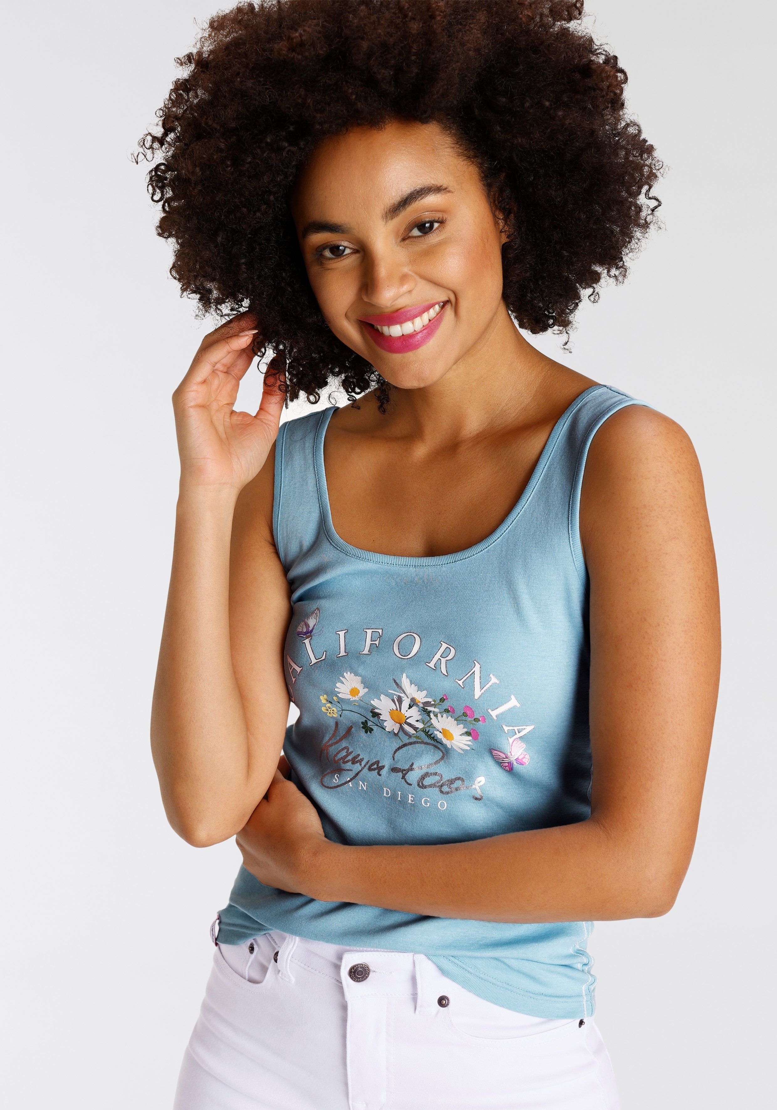 KangaROOS Tanktop mit geblümten Logodruck & Kontrastnähten - NEUE KOLLEKTION