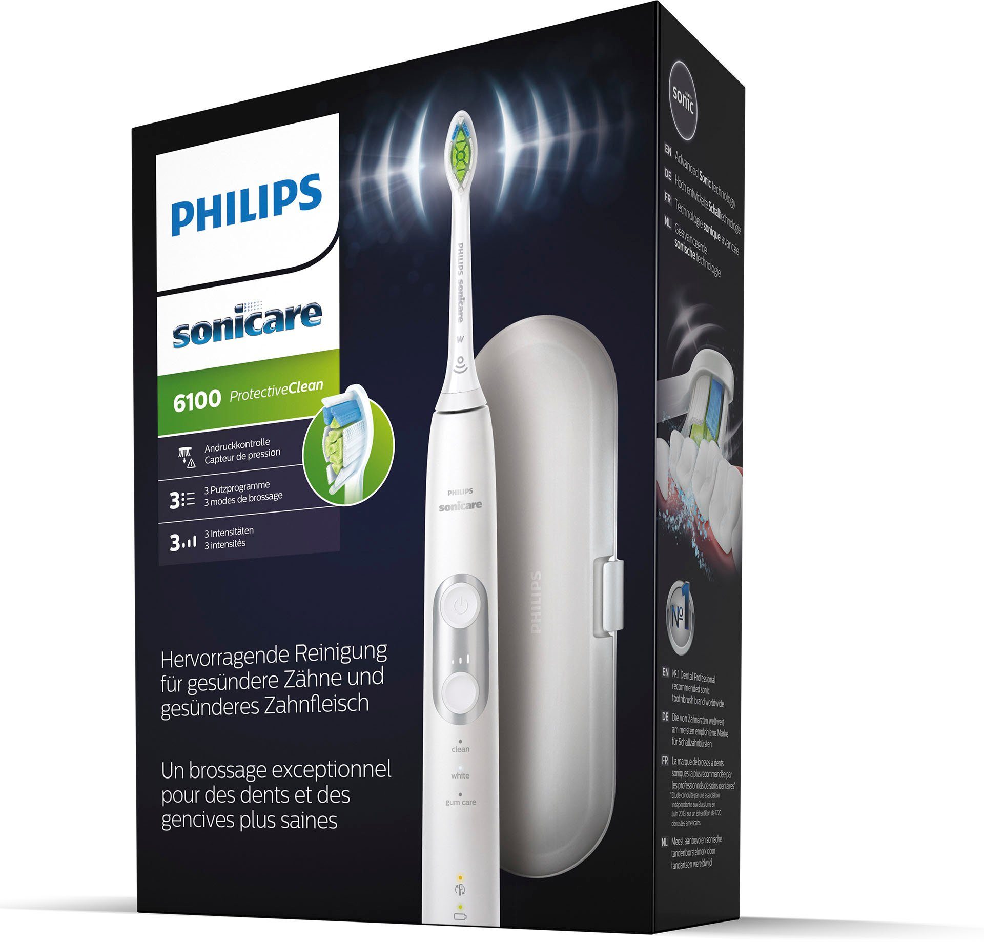 Philips Sonicare Elektrische Zahnbürste HX6877/28, Aufsteckbürsten: 1 St., ProtectiveClean 6100, Schallzahnbürste, mit 3 Putzprogrammen
