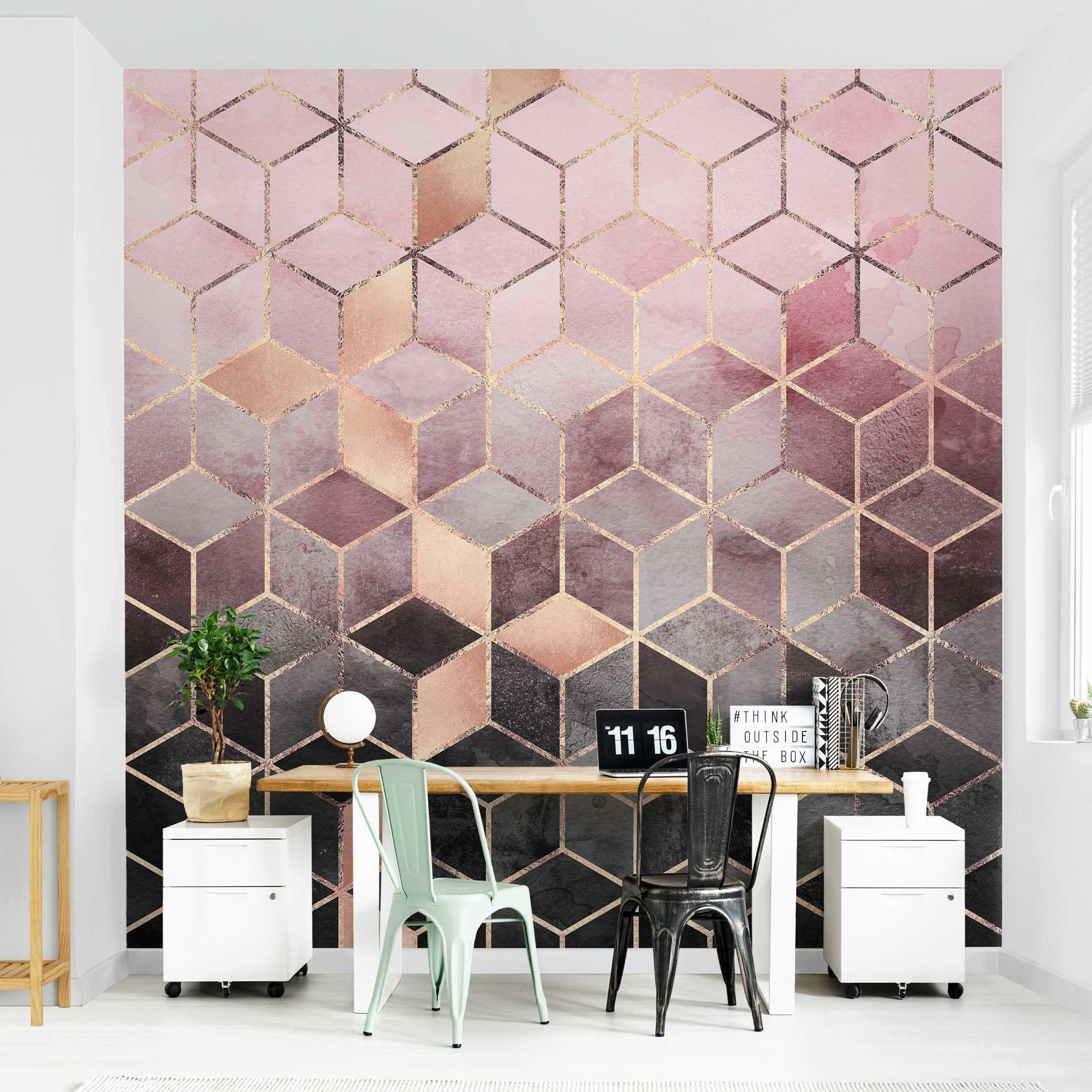 Bilderdepot24 Vliestapete Abstrakt Rosa Grau goldene Geometrie Tapete Wanddeko Modern Kunst, Glatt, Matt, (Inklusive Gratis-Kleister oder selbstklebend), Wohnzimmer Schlafzimmer Küche Flur Fototapete Motivtapete Wandtapete