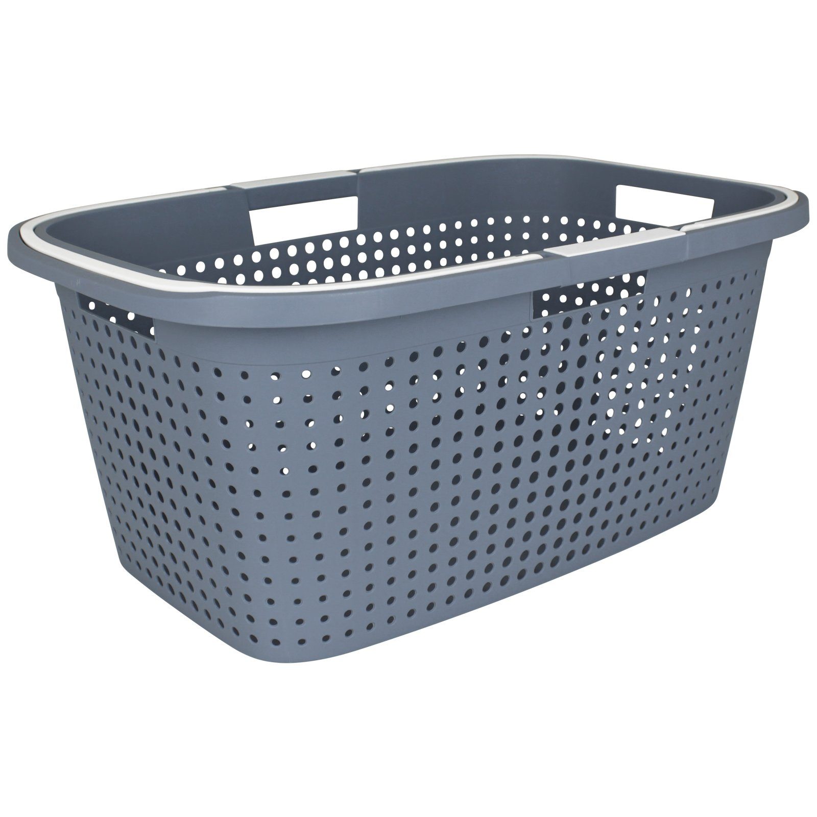 Koopman Wäschewanne Wäschebkorb Lochmuster 45L Farbwahl Henkel Rattan Optik, Plastikwanne Wäschesammler Wäsche Haushaltkorb Kunststoff