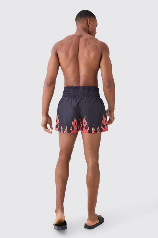 Fighter Style Flame Printed Swim Shorts