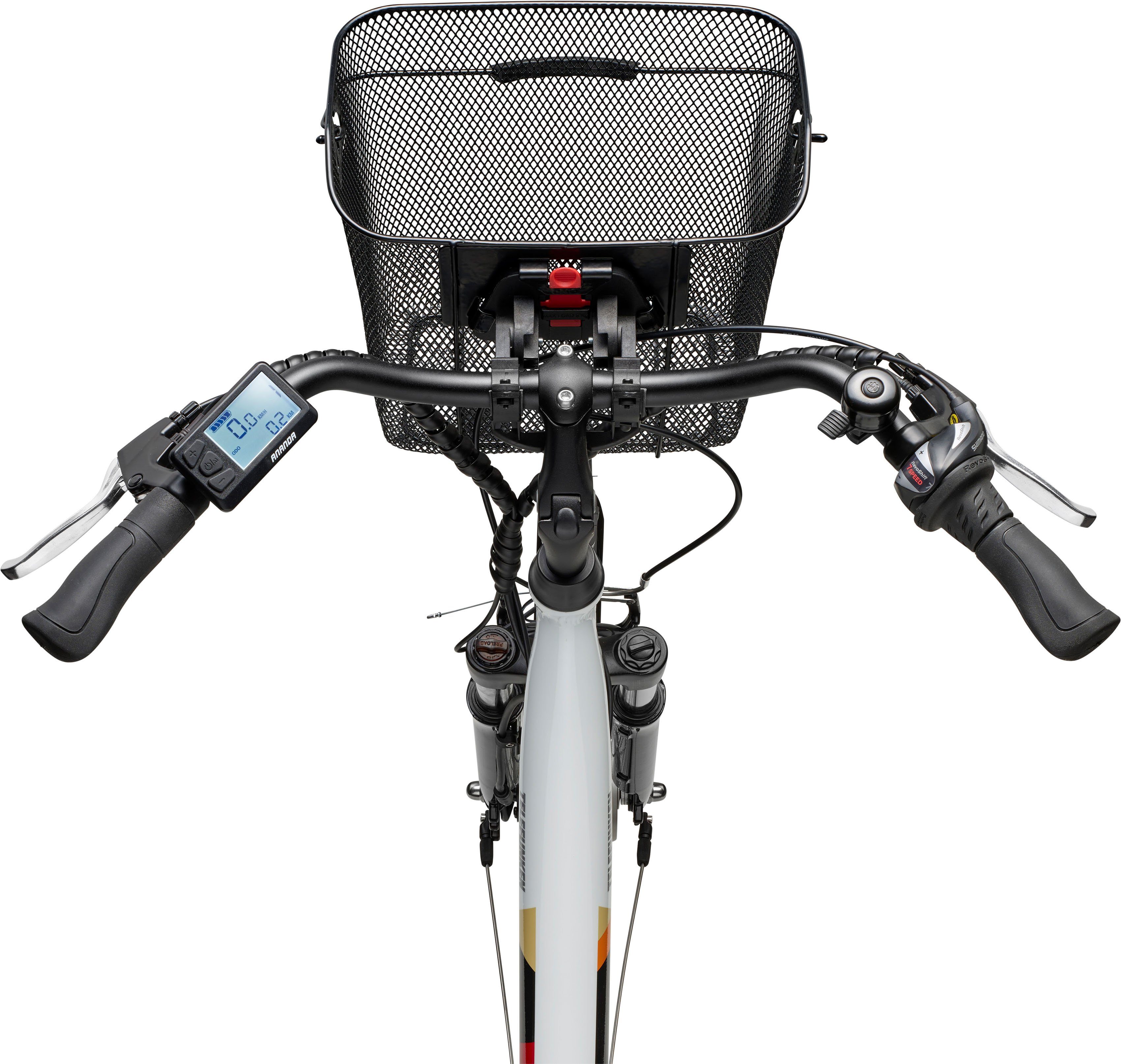 Telefunken E-Bike Multitalent RC822, 7 Gang Shimano Tourney Schaltwerk, Kettenschaltung, Frontmotor, 374,4 Wh Akku, mit praktischem, abnehmbaren Einkaufskorb
