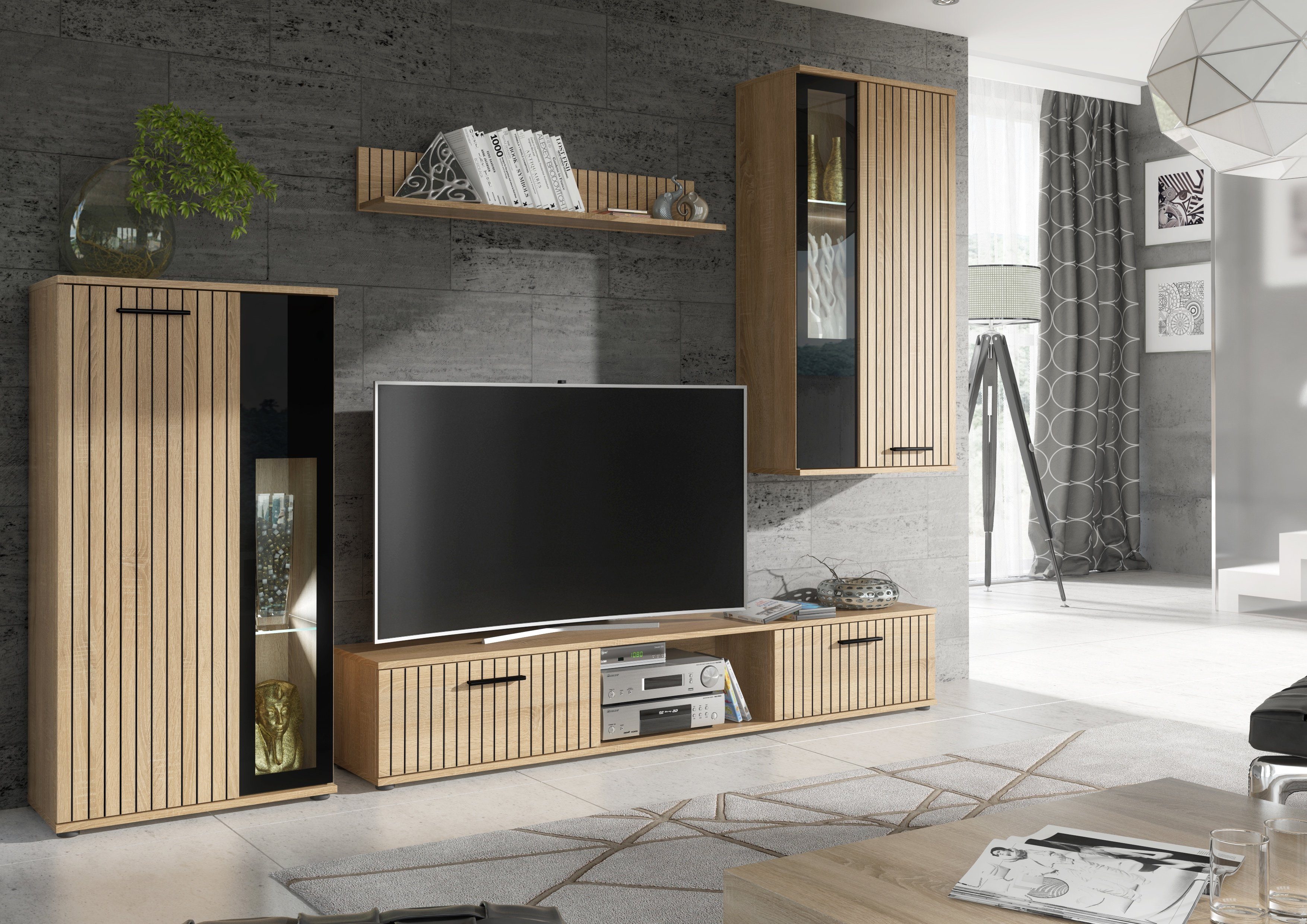 Unique Home Wohnwand Wohnwand WO, 255x180x30 cm, Farbe Hickory Jackson