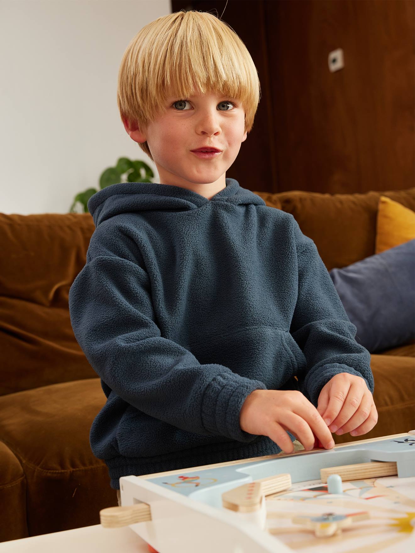 Sweat à capuche en maille polaire garçon bleu nuit